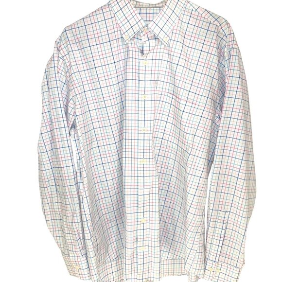 Peter Millar Mens XL Plaid Button-Down Classic Cotton Spandex White Multicolor - Picture 2 of 8